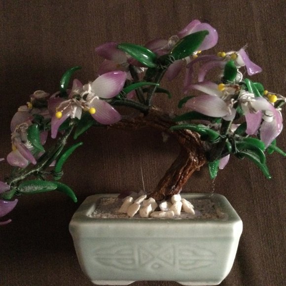 Vintage Chinese glass bonsai tree celadon bowl small modified home decor - Picture 6 of 7